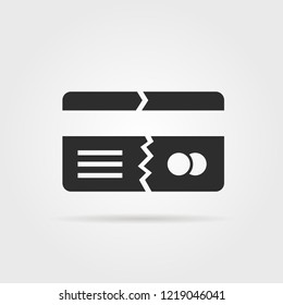 Black Broken Credit Card With Shadow. Concept Of Fracture, Fissure, Fraud, Fake, Tax, Foreclosure, Canceling, Break. Flat Style Trend Modern Logo Design Illustration On Gray Background