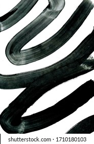 black brush stroke line art abstract illustration / contemporary minimalist painting / modern zen oriental calligraphy