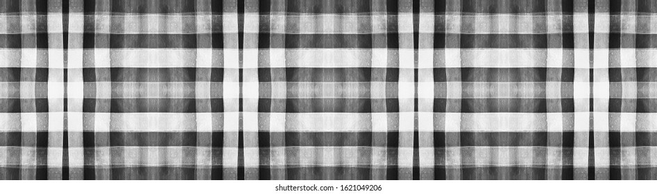 Black Buffalo Check. Watercolor Tartan Textile. Irish Geometric Stripes for Fabric Design. Seamless Buffalo Checks. Scotland Textured Ornament. Black and White Fashion Buffalo Checks.