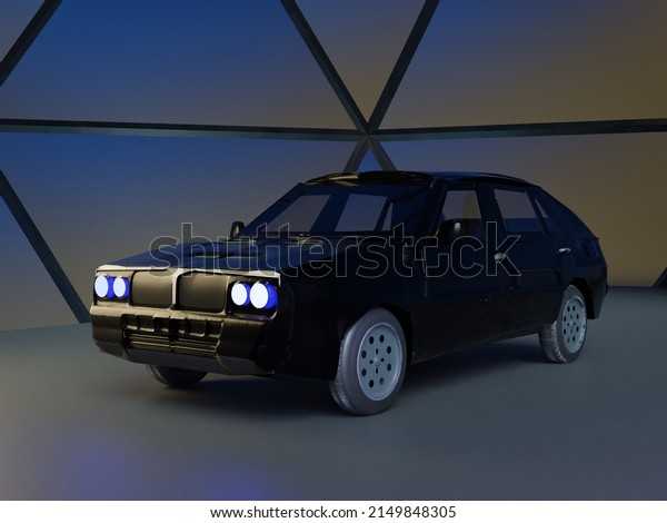 Black car in dark light,\
3d rendering