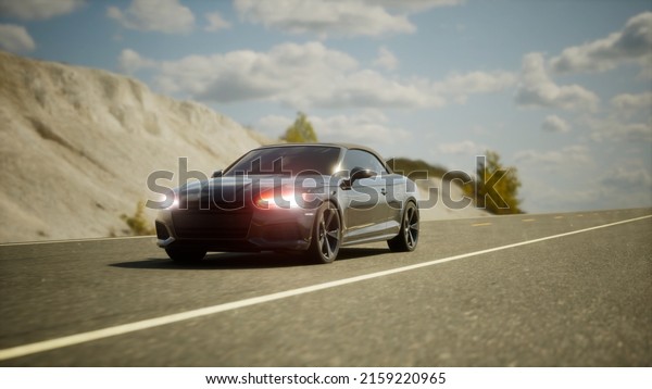 Black car driving on an asphalt highway. Road\
trip in a sun rays on horizon. Beautiful sunset landscape. View\
from the road. Mechanical engineering. High quality 4k footage\
Render 3D\
mechanical
