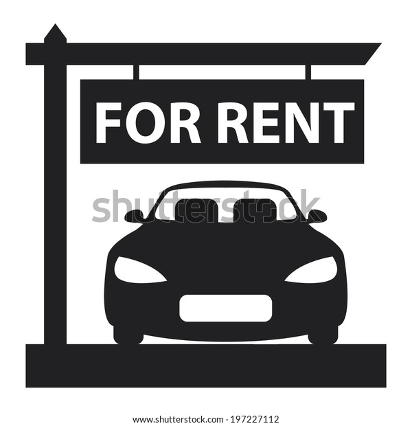 Black Car Hire or\
Car Rental Service With Car For Rent Sign Icon, Sticker or Label\
Isolated on White Background\
