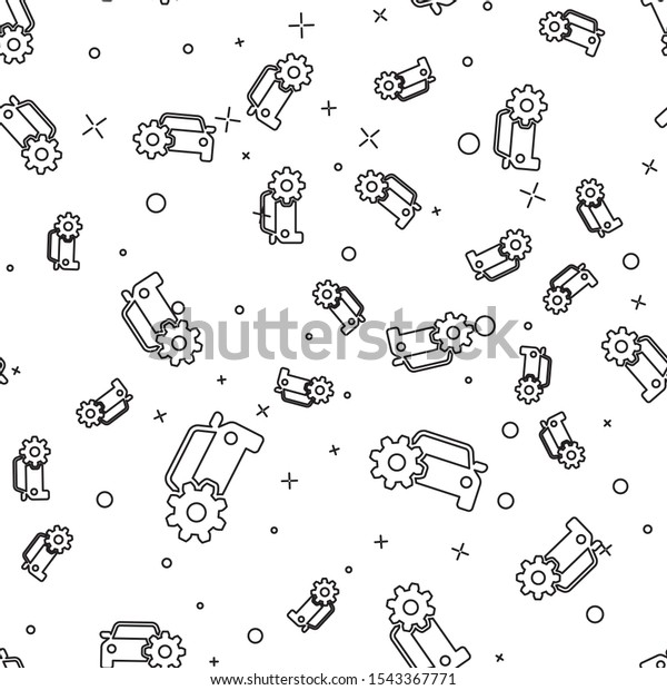Black Car service icon\
isolated seamless pattern on white background. Auto mechanic\
service. Mechanic service. Repair service auto mechanic.\
Maintenance sign