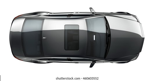 Black Car - Top Angle (3D Render On White)