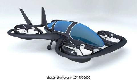 Black Carbon Flying Car, Personal Air Vehicle, The Future 3d Concept, Future Car, Futuristic Vehicle Concept Isolated On White Background, Air Car Concept - 3D Rendering