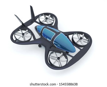 Black Carbon Flying Car, Personal Air Vehicle, The Future 3d Concept, Future Car, Futuristic Vehicle Concept Isolated On White Background, Air Car Concept - 3D Rendering