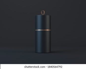 Black Cardboard Tube Box Mockup, Cylindrical Packaging With Loop, 3d Rendering