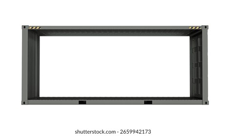 Black cargo container frame without side walls, isolated on white background. Mock up for placement transportation object. 3D illustration