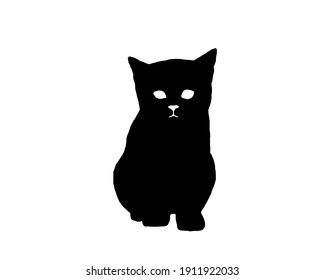 A Black Cartoon Cat On A White Background