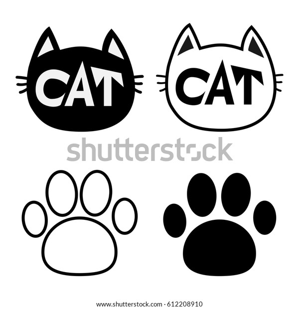 Black Cat Head Face Contour Silhouette Stock Illustration 612208910