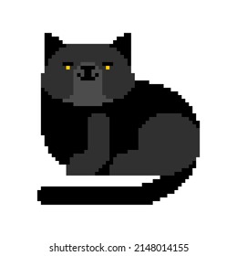 Black Cat Pixel Art. 8 Bit Digital Home Pet.   
