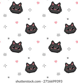 Black Cat Pixel Seamless Pattern, Background