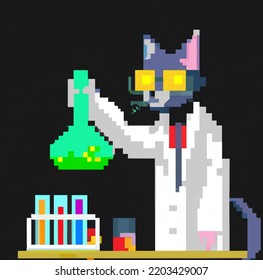 Black Cat Scientist In A Lab Coat Digital Art