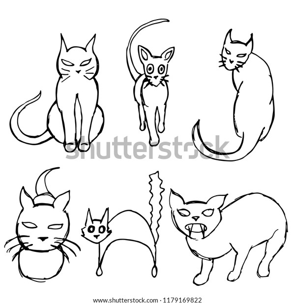 Black Cat Set Hand Draw Stock Illustration 1179169822 | Shutterstock