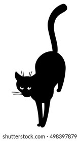 Black Cat Silhouette. Top View. Raster Clip Art.