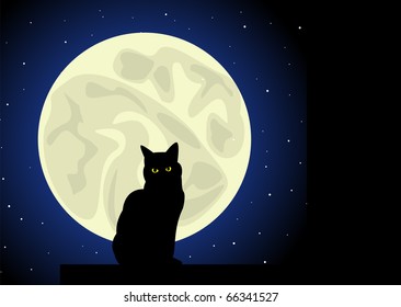 Black Cat Under Moon Stock Illustration 66341527 | Shutterstock