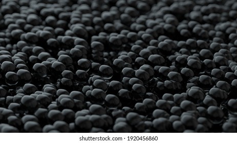 Black Caviar Background. Delicious seafood background. Black caviar illustration. Black shine balls background. Glossy spheres fill the volume. Luxury Black caviar flow. 3D render illustration