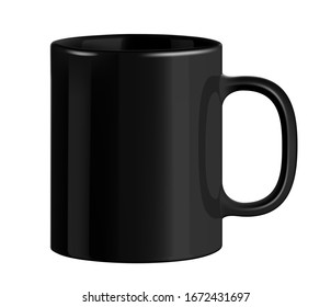 Black ceramic mug. Cup on transparent background. Realistic style. 3D style.
