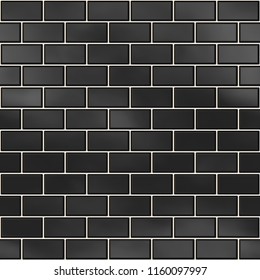 Black ceramic tile seamless texture, brick pattern, 3d illustration