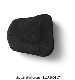 Black Charred Log On A White Background. 3D Illustration