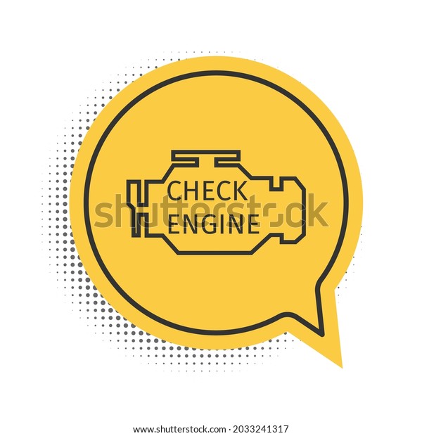 Black Check engine icon isolated on\
white background. Yellow speech bubble symbol.\
.