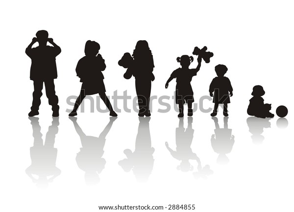 Black Childrens Silhouettes On White Background Stock Illustration 2884855