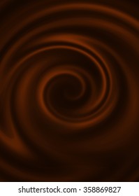 Black Chocolate Liquid Background. Hot Dark Tasty Chocolade Drink. Chocolate Swirl Background With Melted Silky Texture. Closeup Flowing Creamy Dessert. Brown Satin Effect Smooth Textured Background.