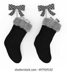 black christmas stockings on the mantel isolated on white background 3d rendering illustration - Black Christmas Stockings black christmas stockings on the mantel isolated on white background 3d rendering illustration - Black Christmas Stockings