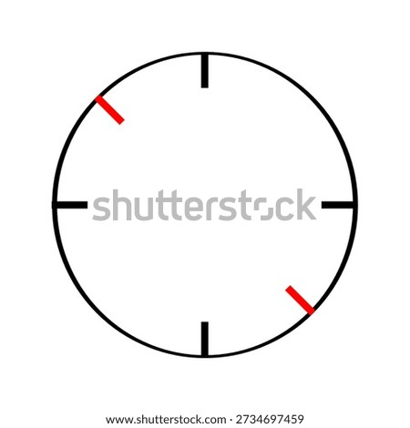 Black circular dial with four ticks and red interval markers