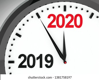 Black clock with 2019-2020 change represents coming new year 2020, three-dimensional rendering, 3D illustration