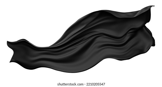 Black Cloth Flying In The Wind Isolated On White Background 3D Render