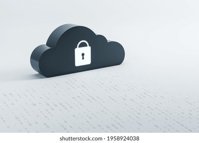 Black Cloud Figure With A Lock Sign Standing On A White Surface, Data Security And Protection Concept, 3d Rendering