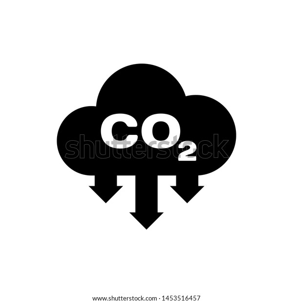 Black\
CO2 emissions in cloud icon isolated. Carbon dioxide formula\
symbol, smog pollution concept, environment\
concept
