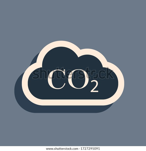 Black CO2\
emissions in cloud icon isolated on grey background. Carbon dioxide\
formula symbol, smog pollution concept, environment concept,\
combustion products. Long shadow\
style