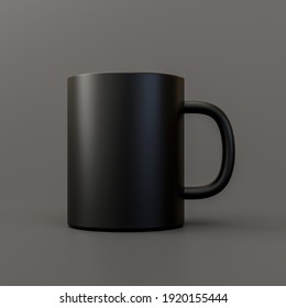 Black Coffee Cup Or Empty Mug For Drink Isolated On Gray Background With Blank Ceramic Porcelain Mockup Template. 3D Rendering.