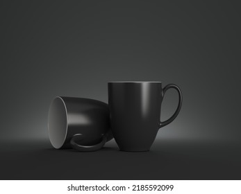 Black Coffee Cup . Mug For Mockup  On Black Background. Mug 3d Illustration.