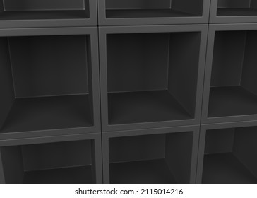 Black Color Empty Shelf Close Up, Abstract Background, 3D Render