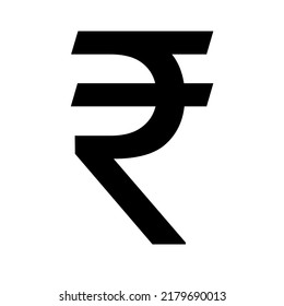 Black Color Indian Rupee Or Money Symbol Shape, Sign Or Design Isolated On White Background With Copy Space. India National Currency Icon Horizontal Macro Close Up View. Pictogram Illustration Concept