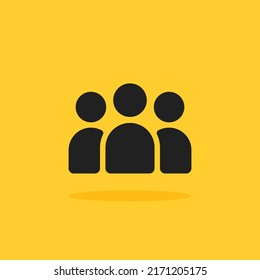 Black Community Team Icon Like Group. Flat Minimal Trend Teamwork Logotype Graphic Design Element Isolated On Yellow. Concept Of People Connect Or Organization Sign And Human Head And Body Silhouette