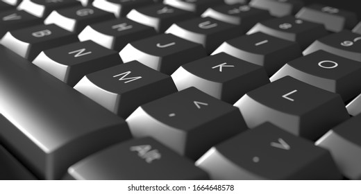 black computer keyboard close-up full frame, 3d illustration