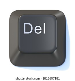 Black computer keyboard DELETE key 3D render illustration isolated on white background