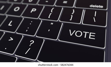Black computer keyboard and glowing vote key. Conceptual 3D rendering