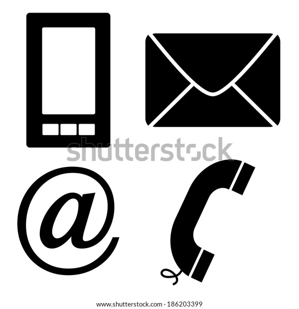 Black Contact Icons On White Background Stock Illustration 186203399