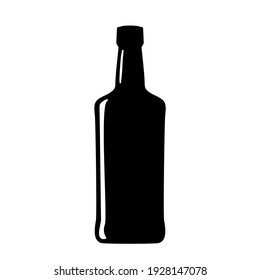 Black contour images of alcohol bottles on an isolated white background. 