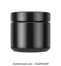 Black Cosmetic Jar With Lid For Cream Or Gel Mockup On A White Background. 3d Rendering