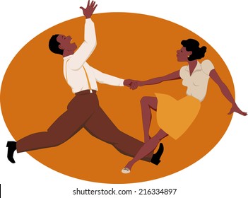 Black Couple Dancing Jitterbug