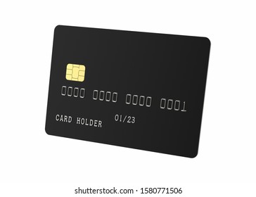 Black Credit Card with Semi-Matt Surface. Realistic 3D Mockup Isolated on White Background Close-Up. - Shutterstock ID 1580771506