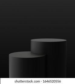 Black Cylinder Shape Of Product Display With Modern Concept, Pedestal, Podium, Stand, 3D Rendering.