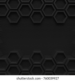 Black Dark Hexagon Background Modern Future Concept Pattern Beehive Wire Mesh 3d Render.