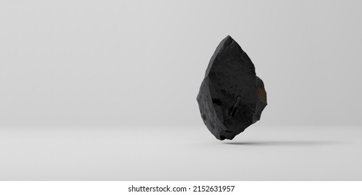 Black Or Dark Stone Or Rock Fragment Isolated On White Background. Layout Or Wallpaper. 3d Rendering